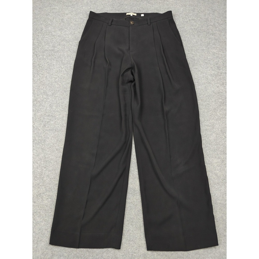 Vince Pants Womens 12 Black Crepe Pleated Wide Leg Dress Career Work Pockets